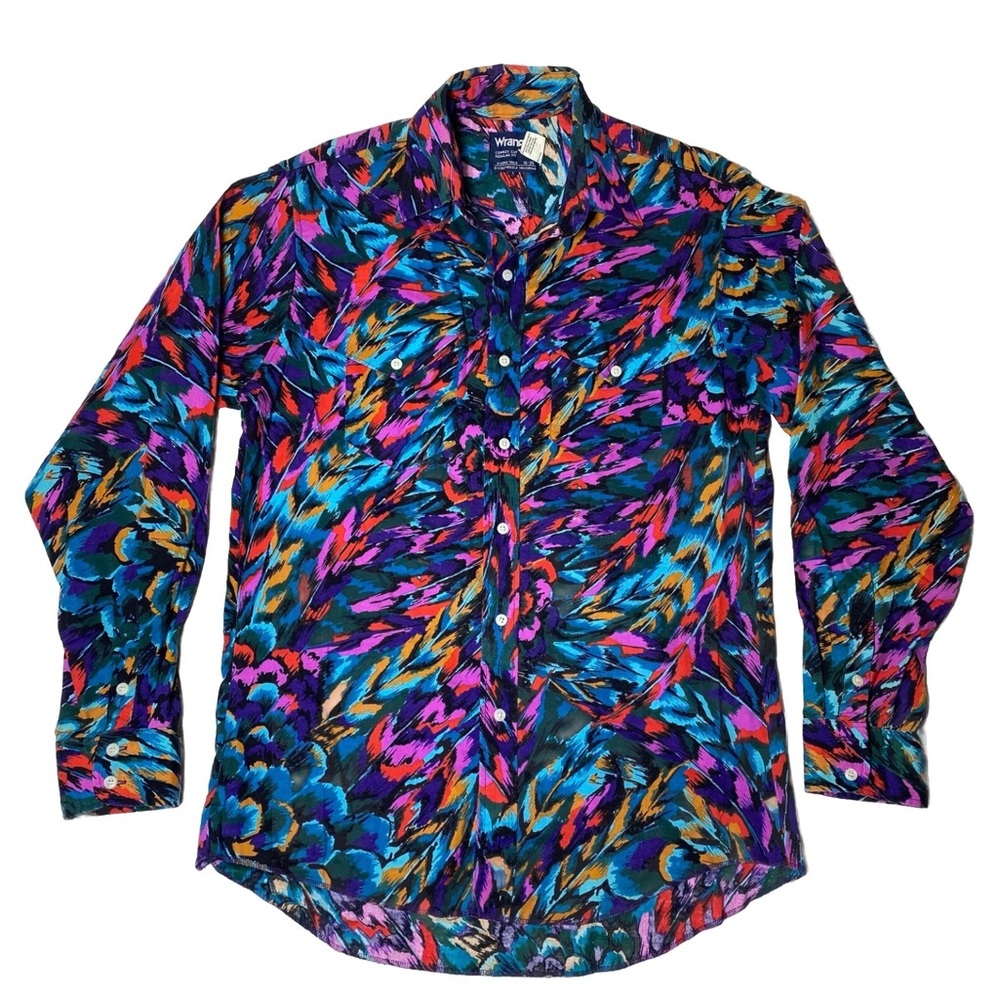 Vintage 90s Wrangler Wild Colorful Brushpopper Shirt Cowboy Cut Size 16-35